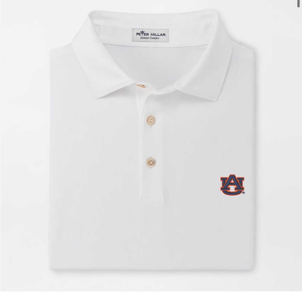 Peter Millar White Polo with Auburn Emblem